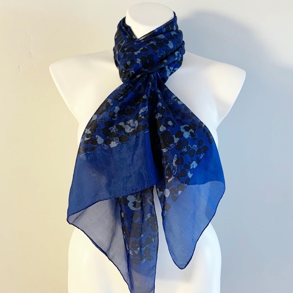 Vintage Accessories - Vintage Silk Galeries Lafayette Paris Blue Scarf